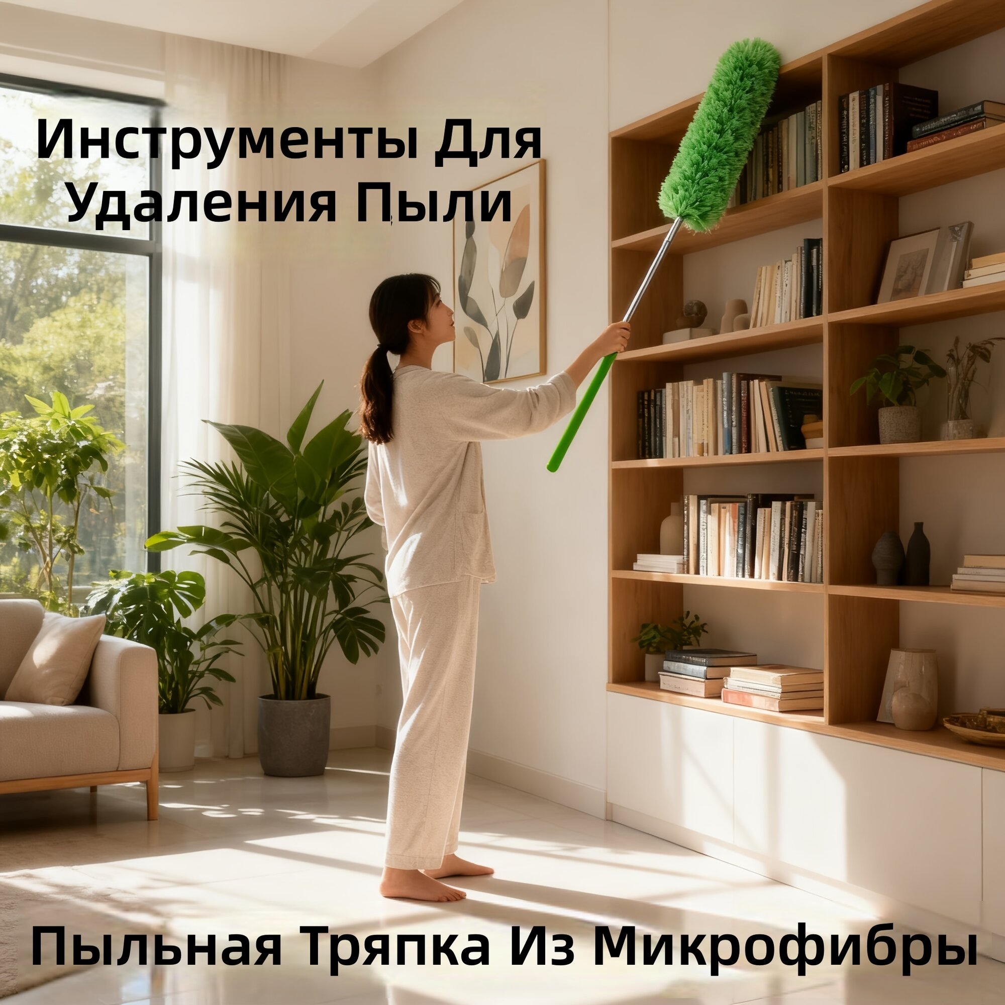 1 шт. телескопическая щетка-пылесборник из нержавеющей стали с микрофиброй, гибкая насадка, устойчивая к царапинам, эргономичная ручка, компактный дизайн для уборки потолков, вентиляторов и мебели