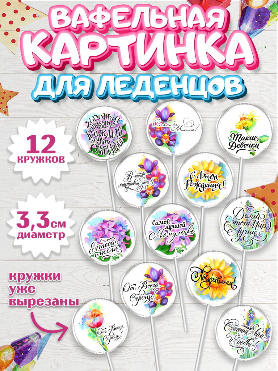 Вафельная картинка для леденцов на торт маме в день рождения