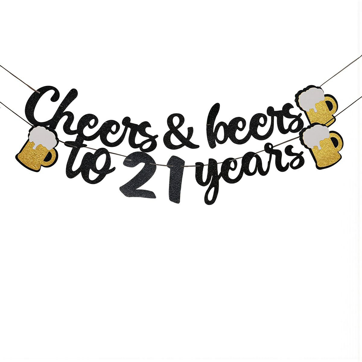 Декоративный флажок с блестками Cheers Beers 18 лет чёрно-золотой баннер для дня рождения декор, cheers-&-berrs-to-21-years флаг чёрный 96.4g
