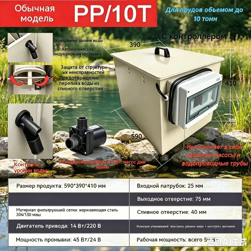 Барабанный микрофильтр для пруда до 10 тонн, автоматическая обратная промывка, очистка воды для карповых прудов