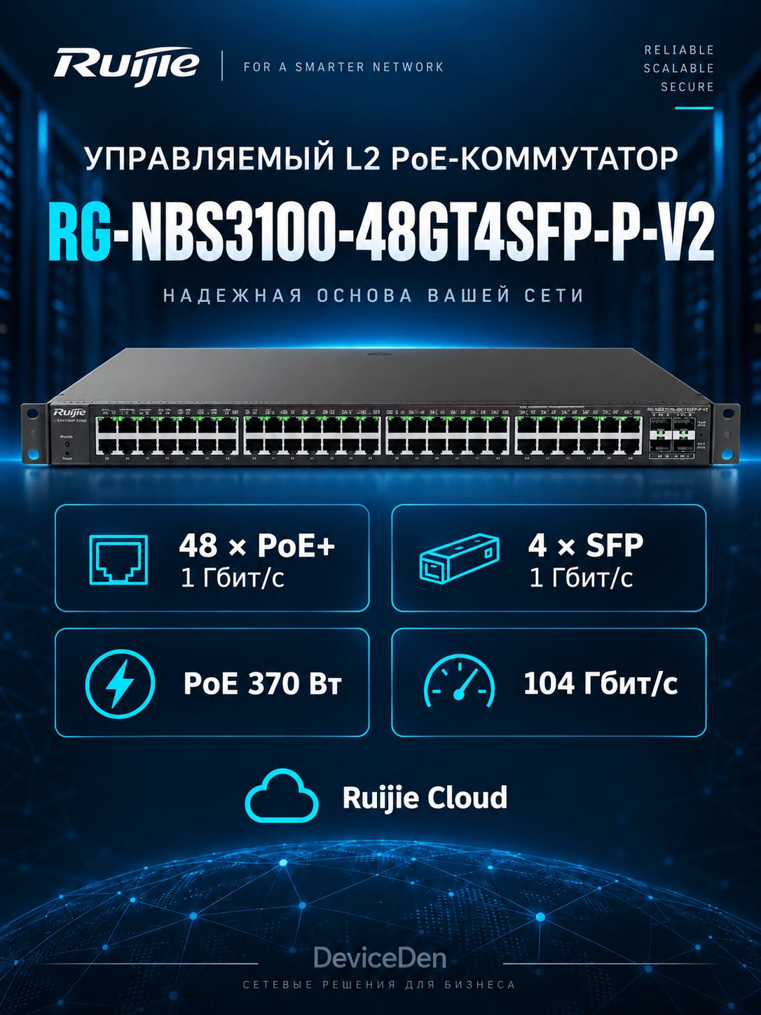 Ruijie RG-NBS3100-48GT4SFP-P-V2 PoE Коммутатор, L2 управляемый
