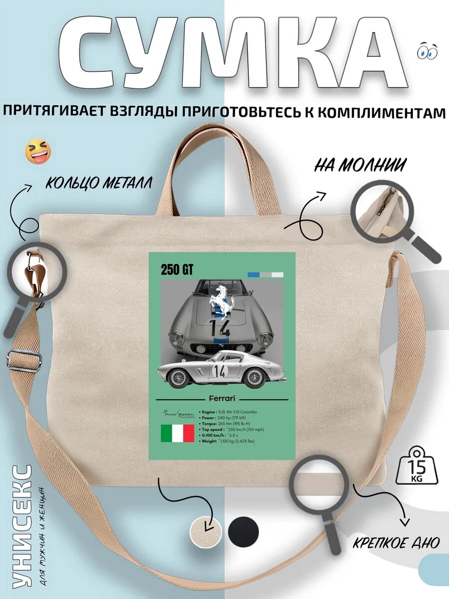 Сумка шоппер  Ferrari 250 GT ретро авто