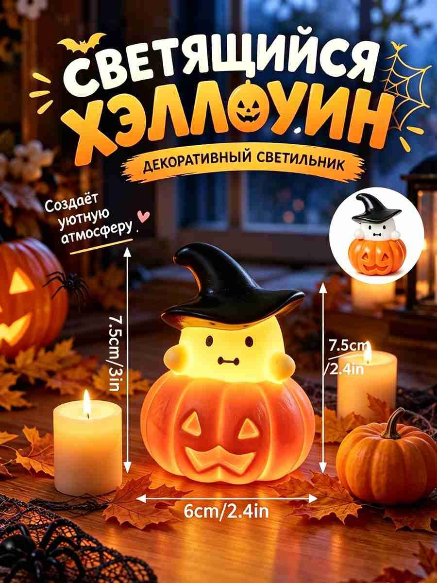 Светодиодный ночник-светильник на Хэллоуин, тыква из мягкого винила, настольный декор, тёплый свет, милый дизайн для праздника