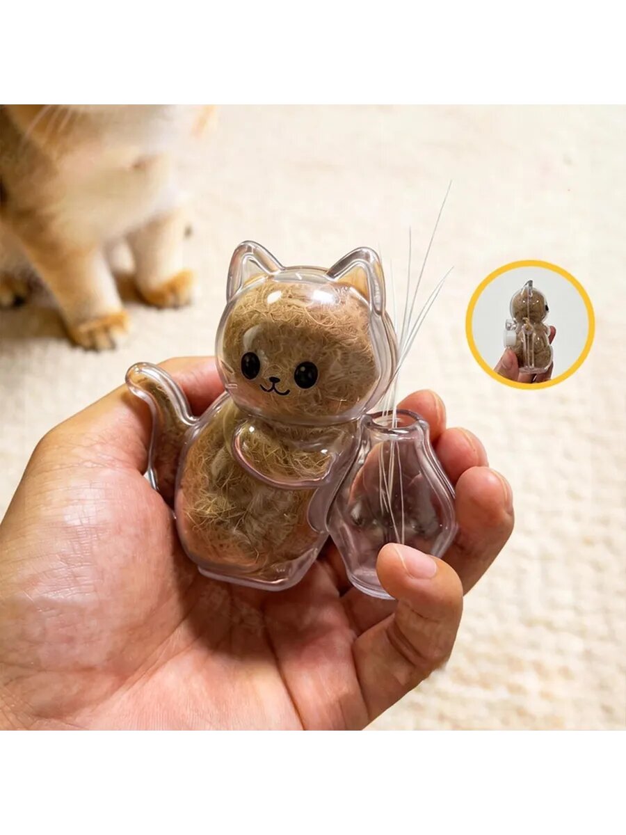 Прозрачный магнит-котик с отсеком для усов и шерсти кошки
