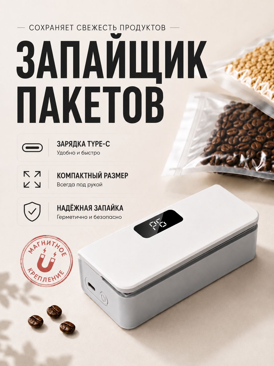 Запайщик пакетов ручной мини аккумуляторный 2 в 1