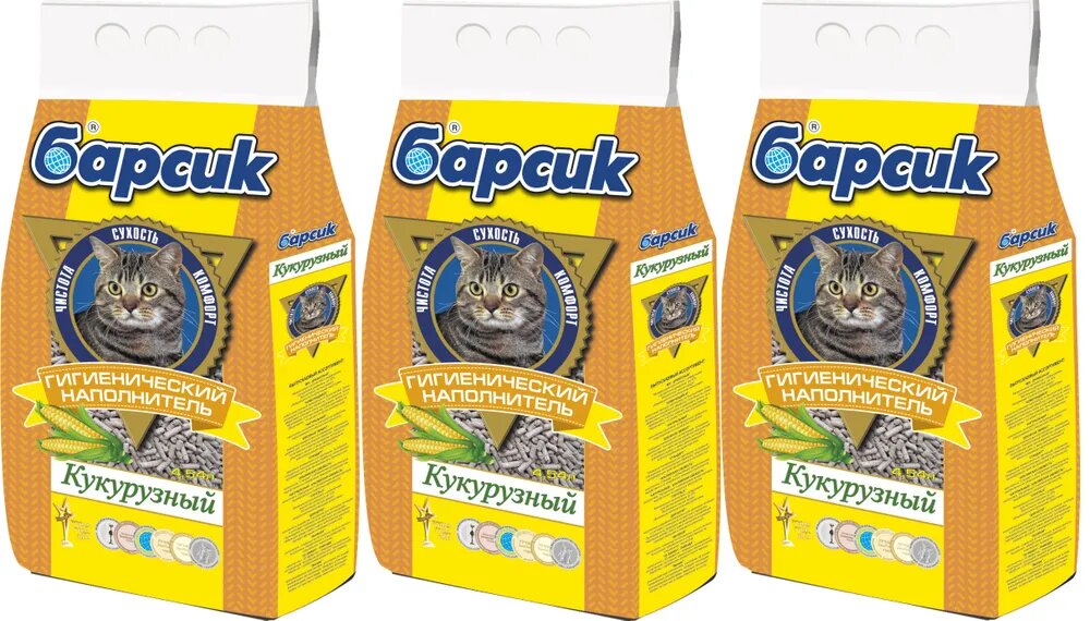 Наполнитель барсик Кукурузный 4,54л (3шт)