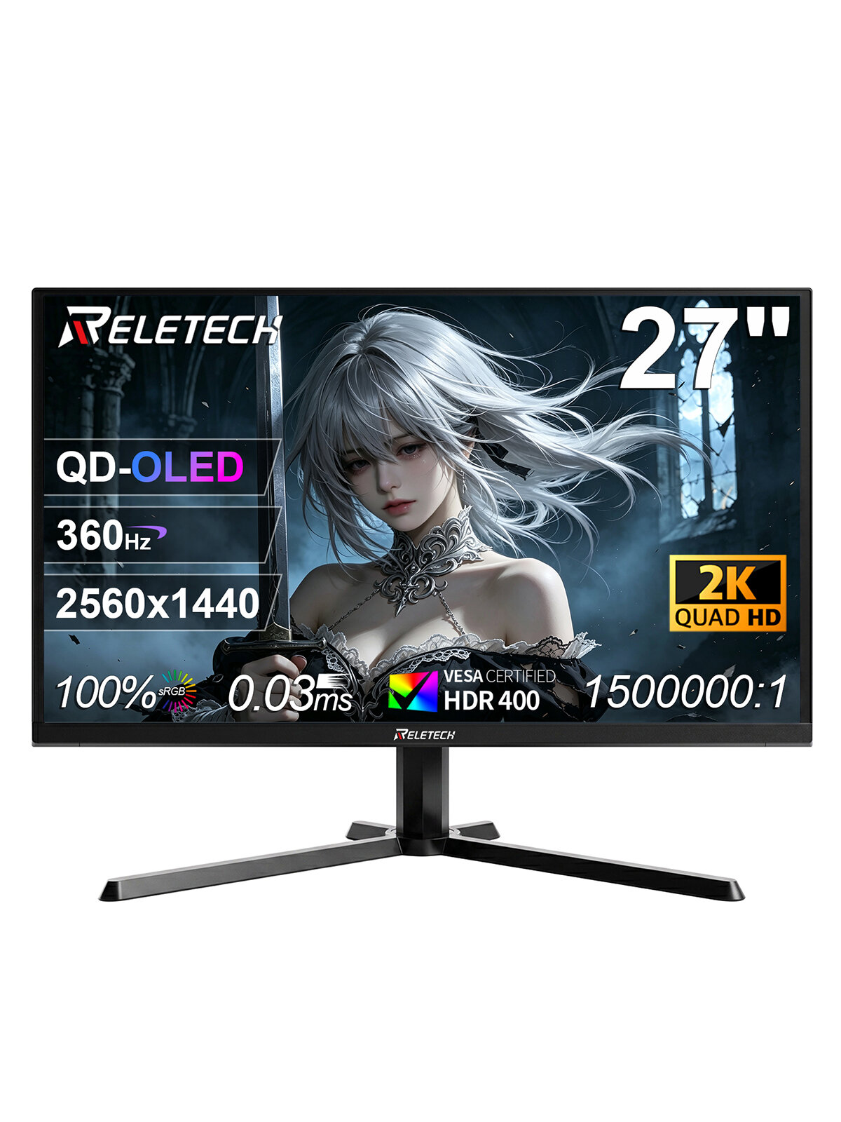 Монитор игровой Reletech 27 дюймов QD-OLED 2560x1440 360Hz 0.03ms HDR 1.07B 10bit Монитор для киберспорта