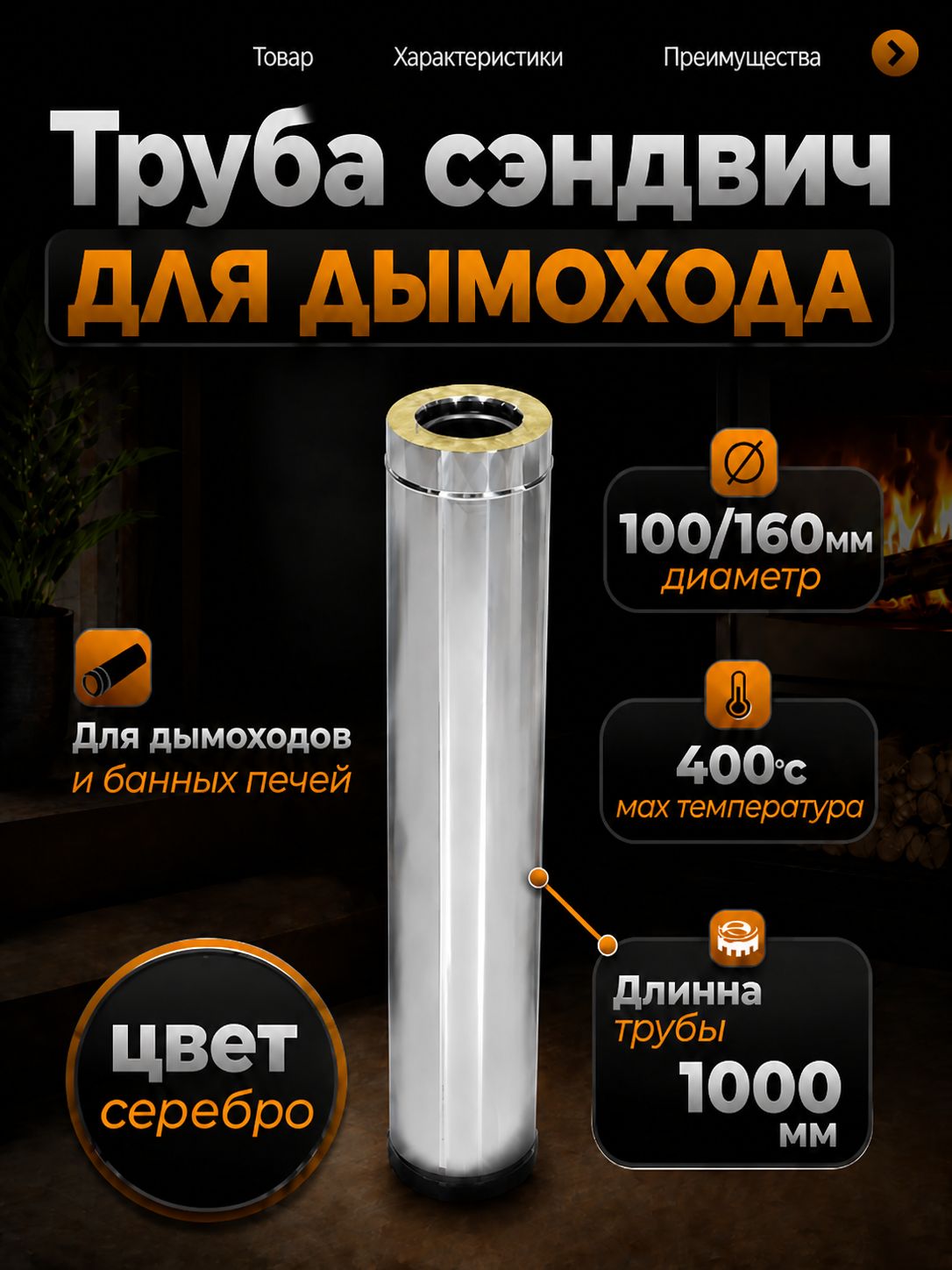 Сэндвич труба Термо L 1000 ТТ-Р 430-0.5/430 D100/160