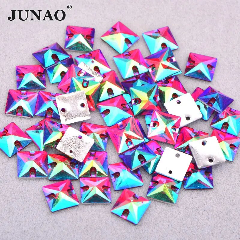 JUNAO Квадратные стразы 100pcs 10mm Red AB