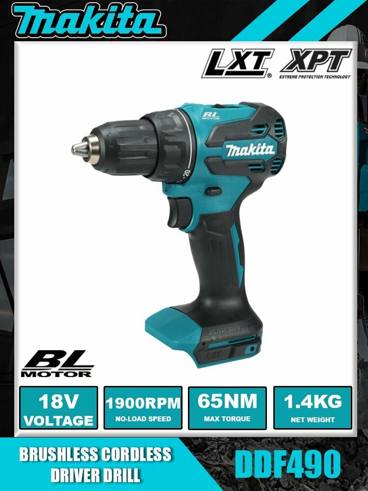Makita DDF490Z 18V LXT бесщеточная дрель-шуруповерт 65 Нм 13 мм
