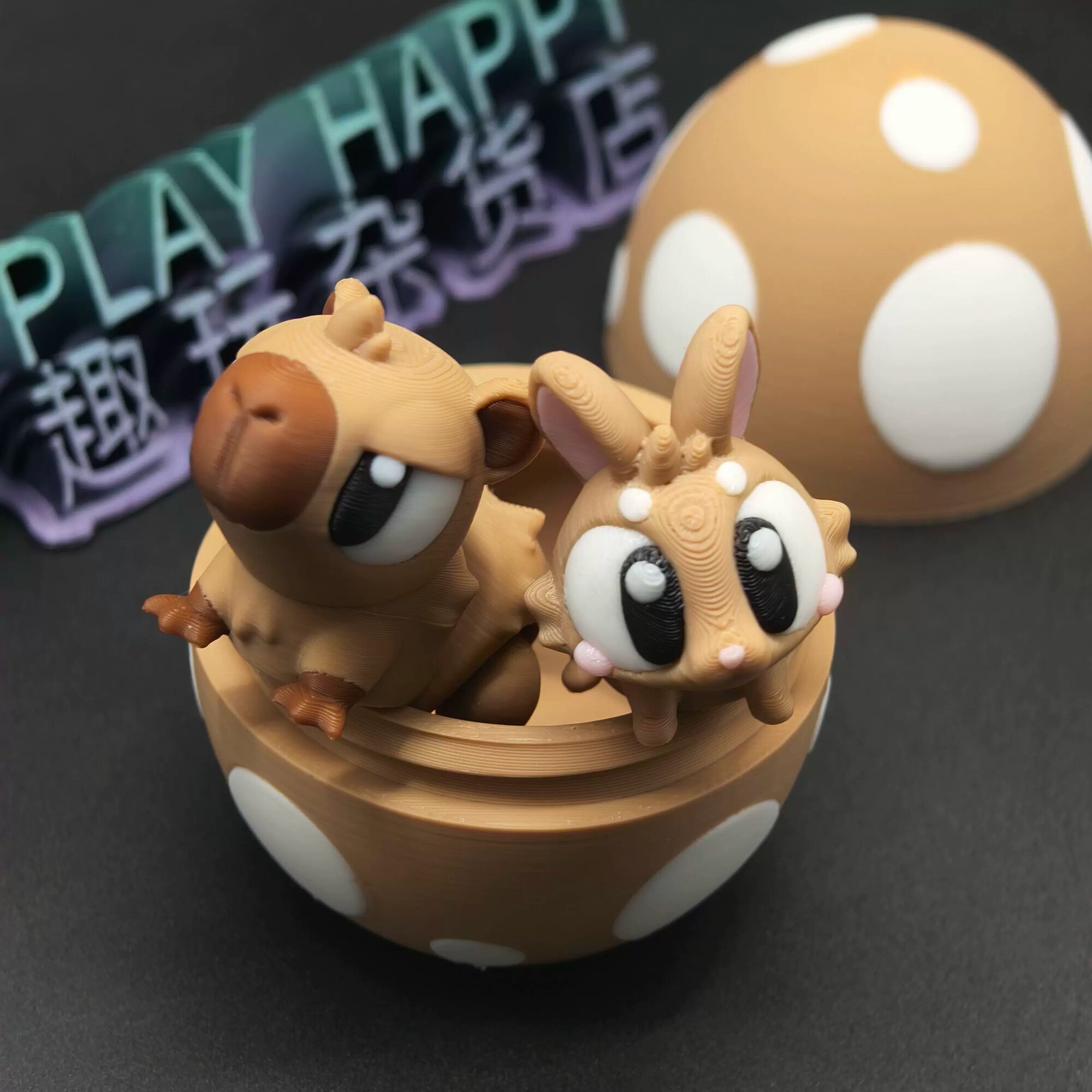 Набор фигурок кролика и капибары с коричневым яйцом, 3D-печатные подвижные игрушки для дома