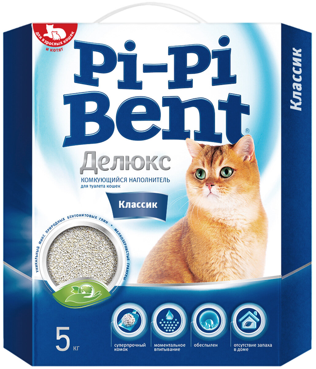 Наполнитель Pi-Pi Bent Делюкс Классик комкующийся для туалета кошек, 5 кг