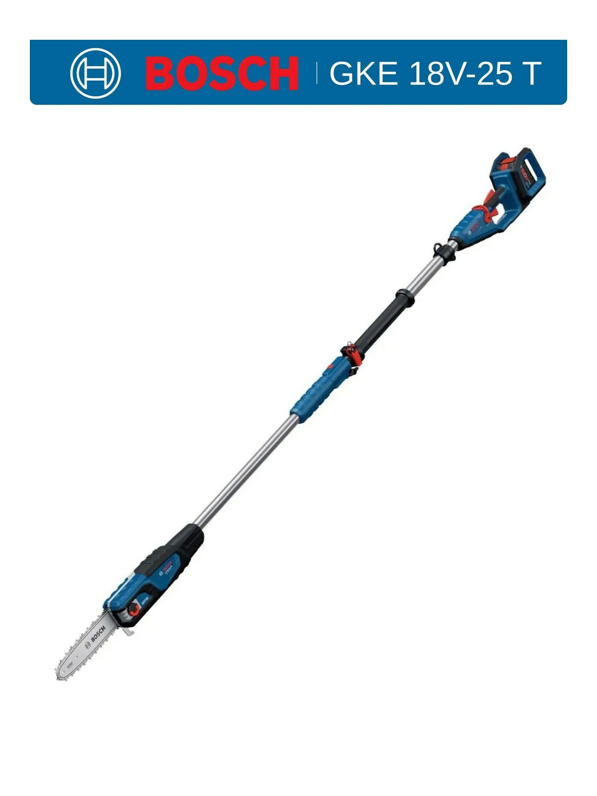 Сучкорез Bosch GKE 18V-25 T, бесщеточный двигатель, длина шины 25 см, телескопическая штанга 2,9 м, без АКБ и ЗУ, арт. 06008D6000