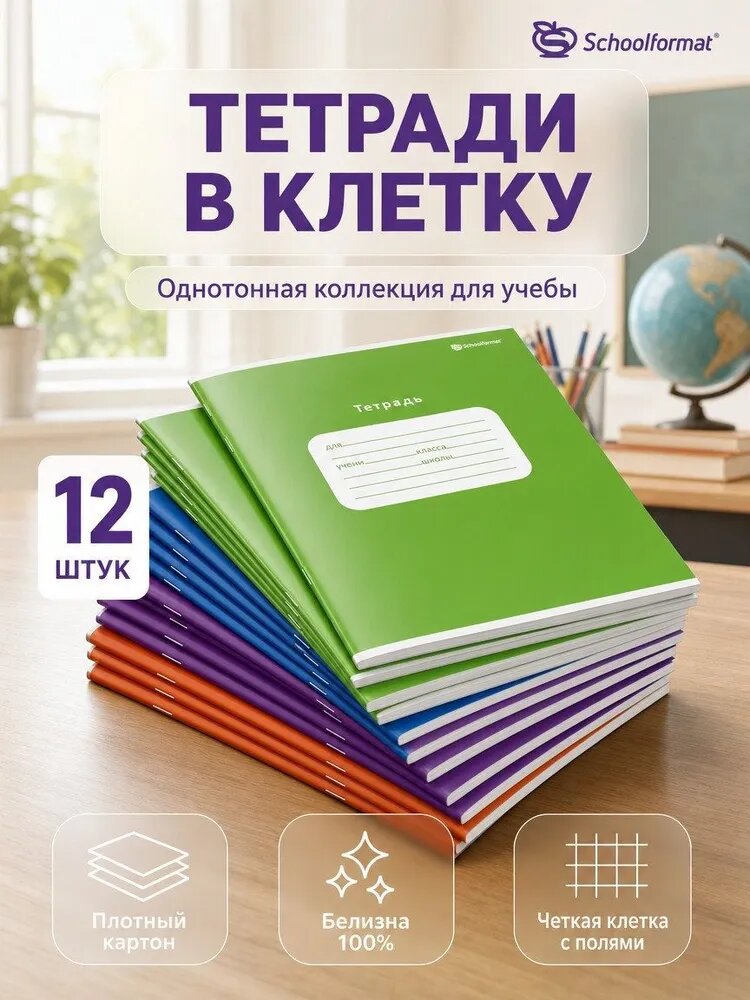 Тетрадь Скрепки 24 л 12 шт в клетку Schoolformat однотонные A5