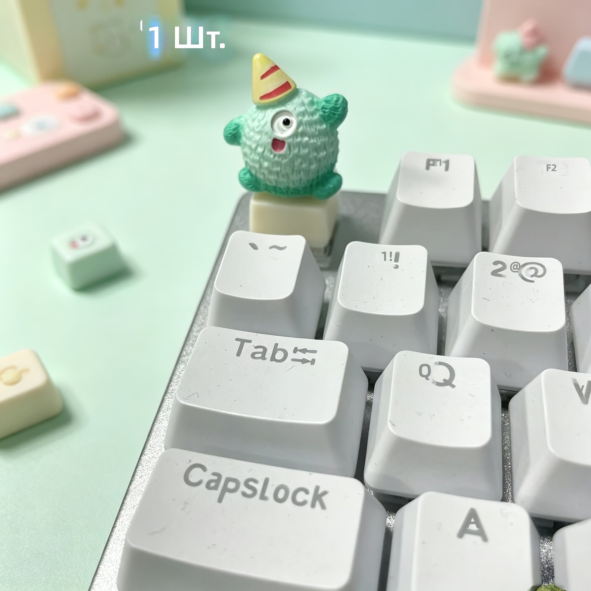 3D клавиша из смолы в виде мультяшного монстра для механической клавиатуры с креплением крестовина, вариант Мятный рулон