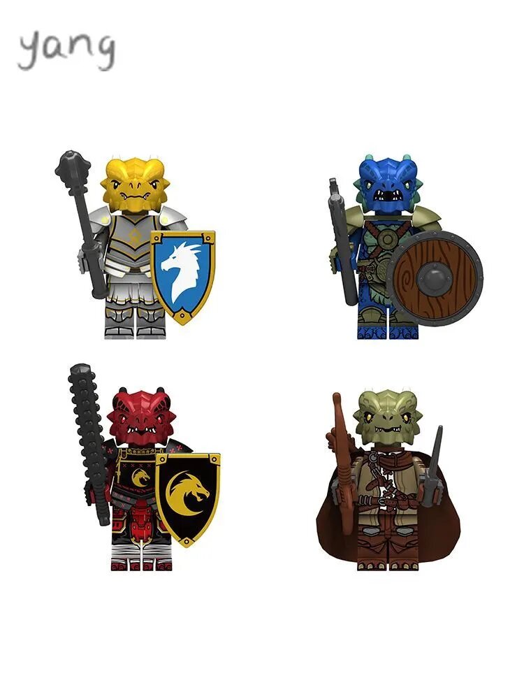 Минифигурки Дракон Рыцарь Minifigures набор 4 шт, ABS пластик, фэнтези, 4.5 см