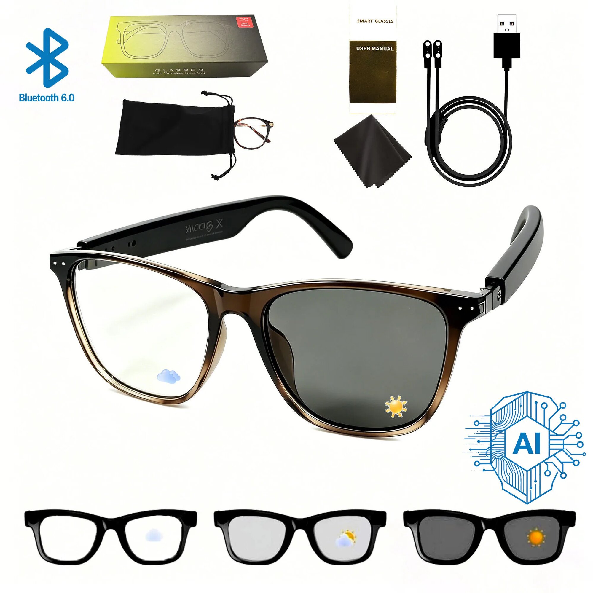 Bluetooth-очки фотохромные Smart Glasses AI Glasses GS07Jin B