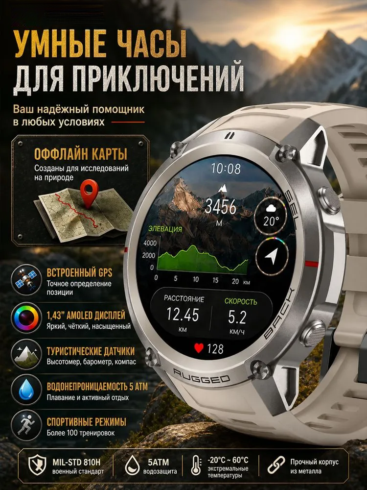Мужские умные спортивные часы CCIT с GPS, офлайн картами, водонепроницаемостью 5ATM, можно плавать