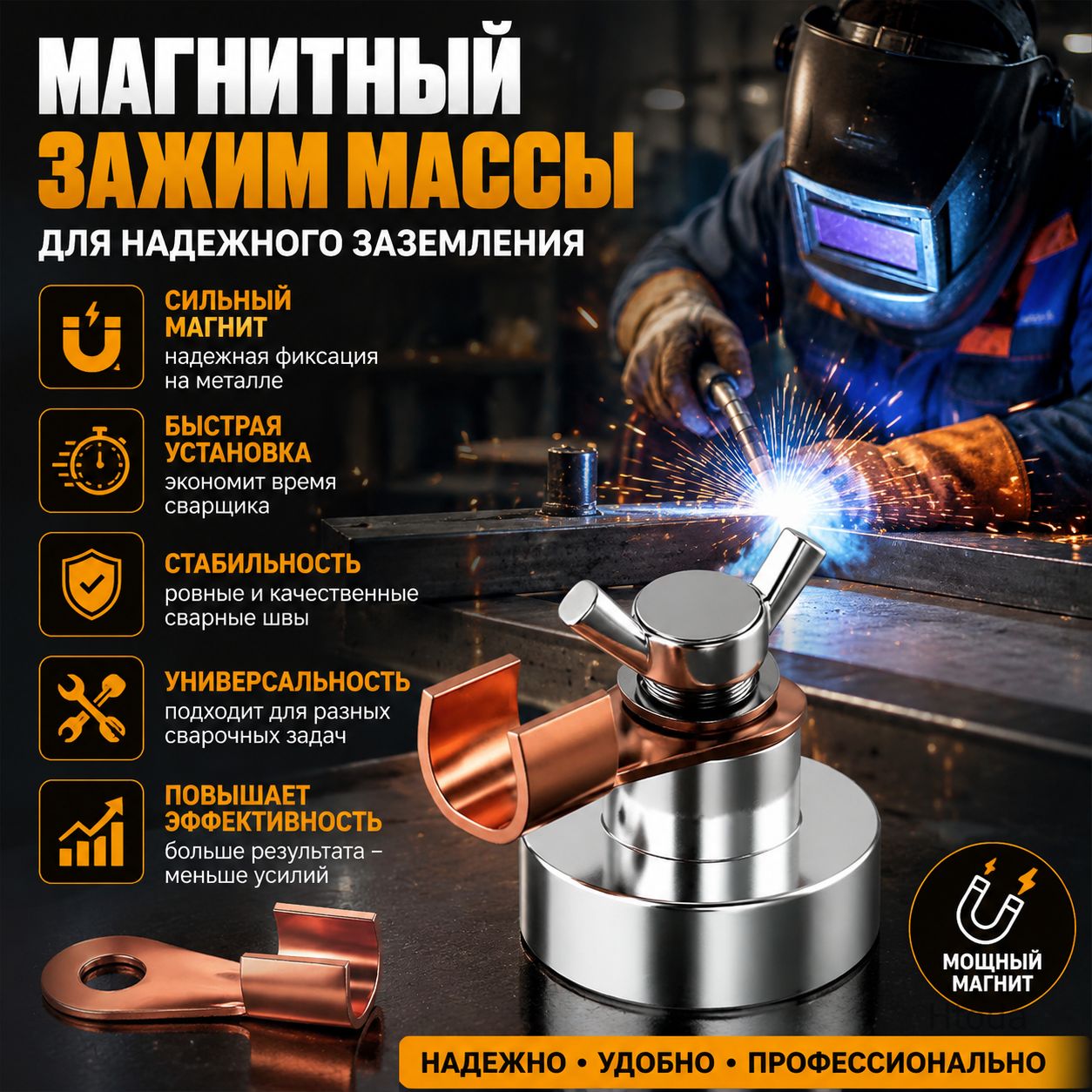 Магнитный сварочный зажим малый с высокой проводимостью