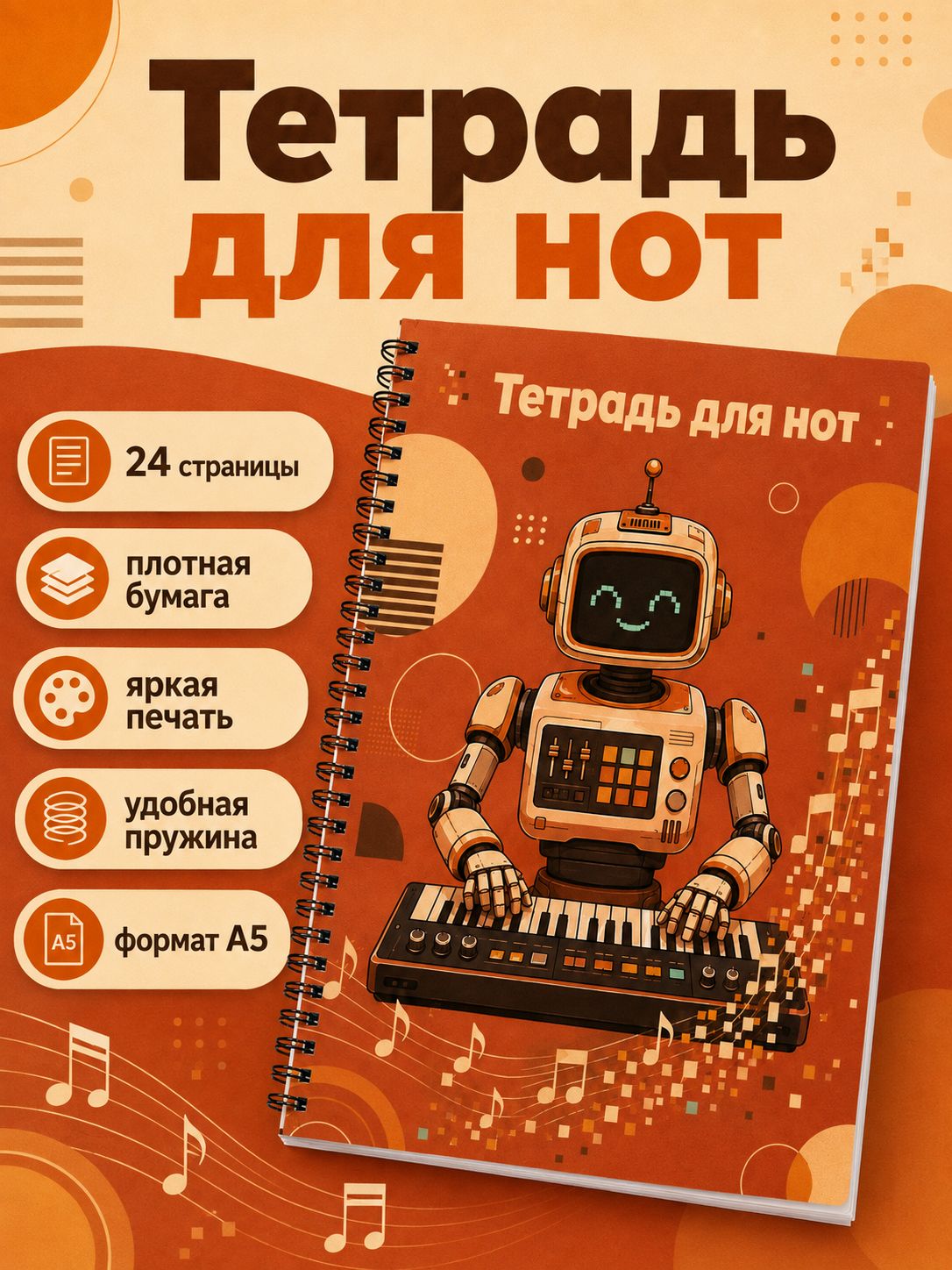 Тетрадь для нот 24 листа А5, Фотокопир, мягкий переплет