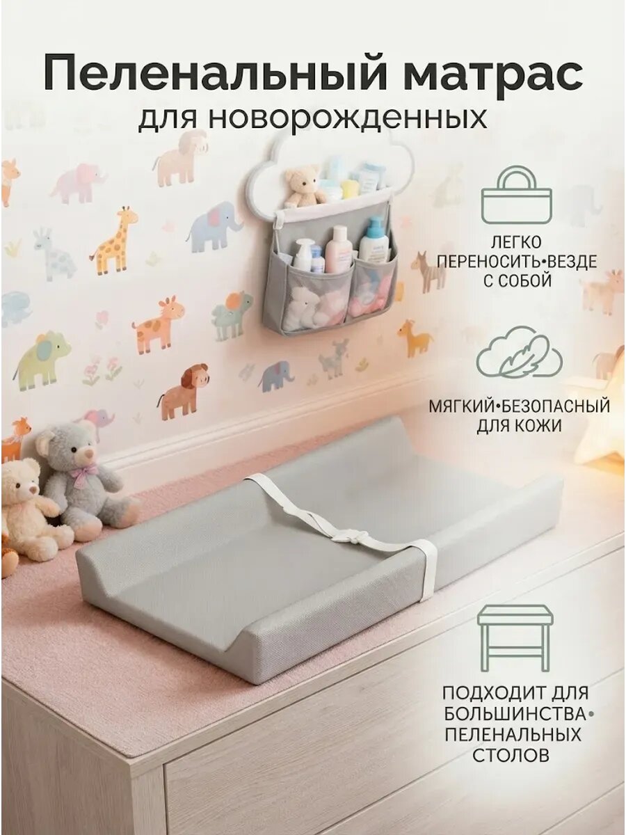 Пеленальный матрас 80х40 см мягкий портативный