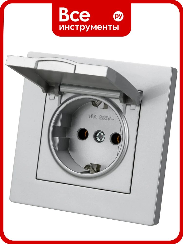 Розетка TDM ELECTRIC 2П+З 16А 250В IP44 с крышкой серебр. металлик "Сенеж" SQ1816-0238