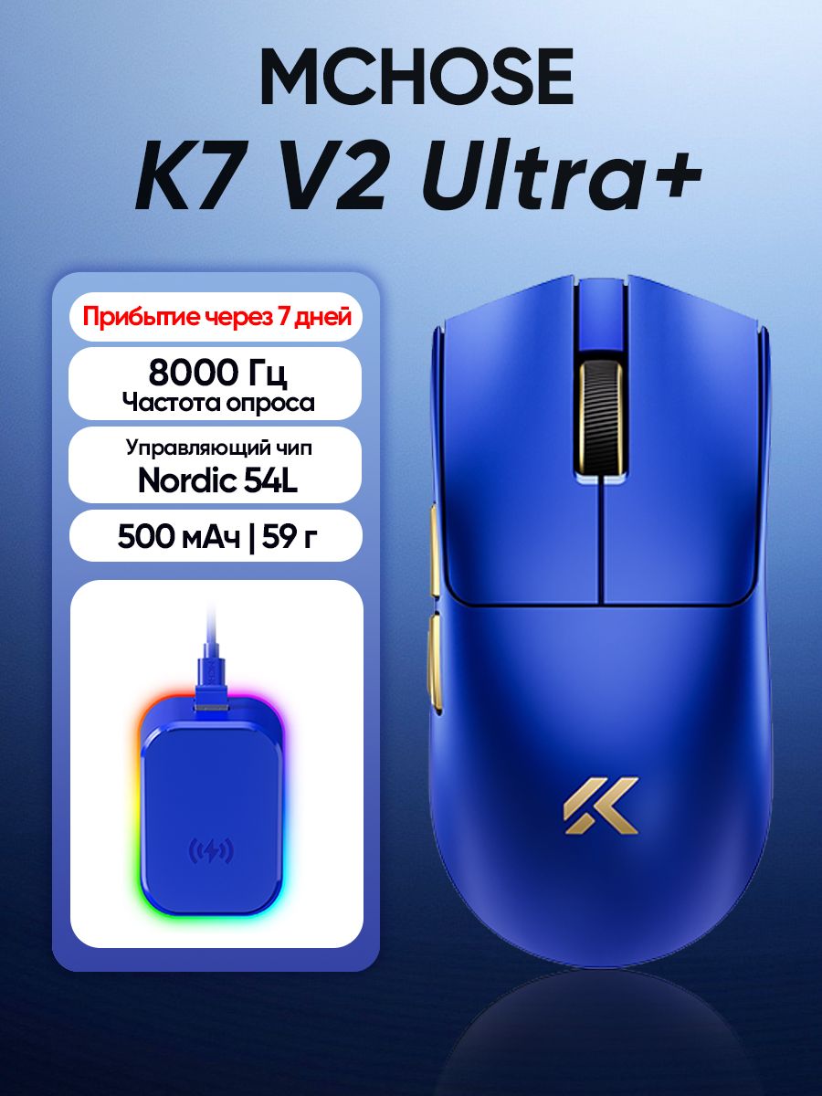 MCHOSE Игровая мышь беспроводная, золотой, синий