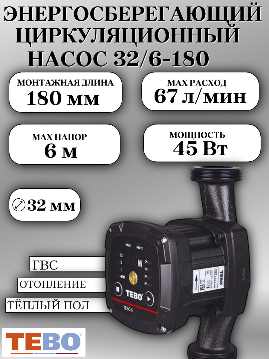 Насос энергосберегающий циркуляционный TEBO-E 32/6-180