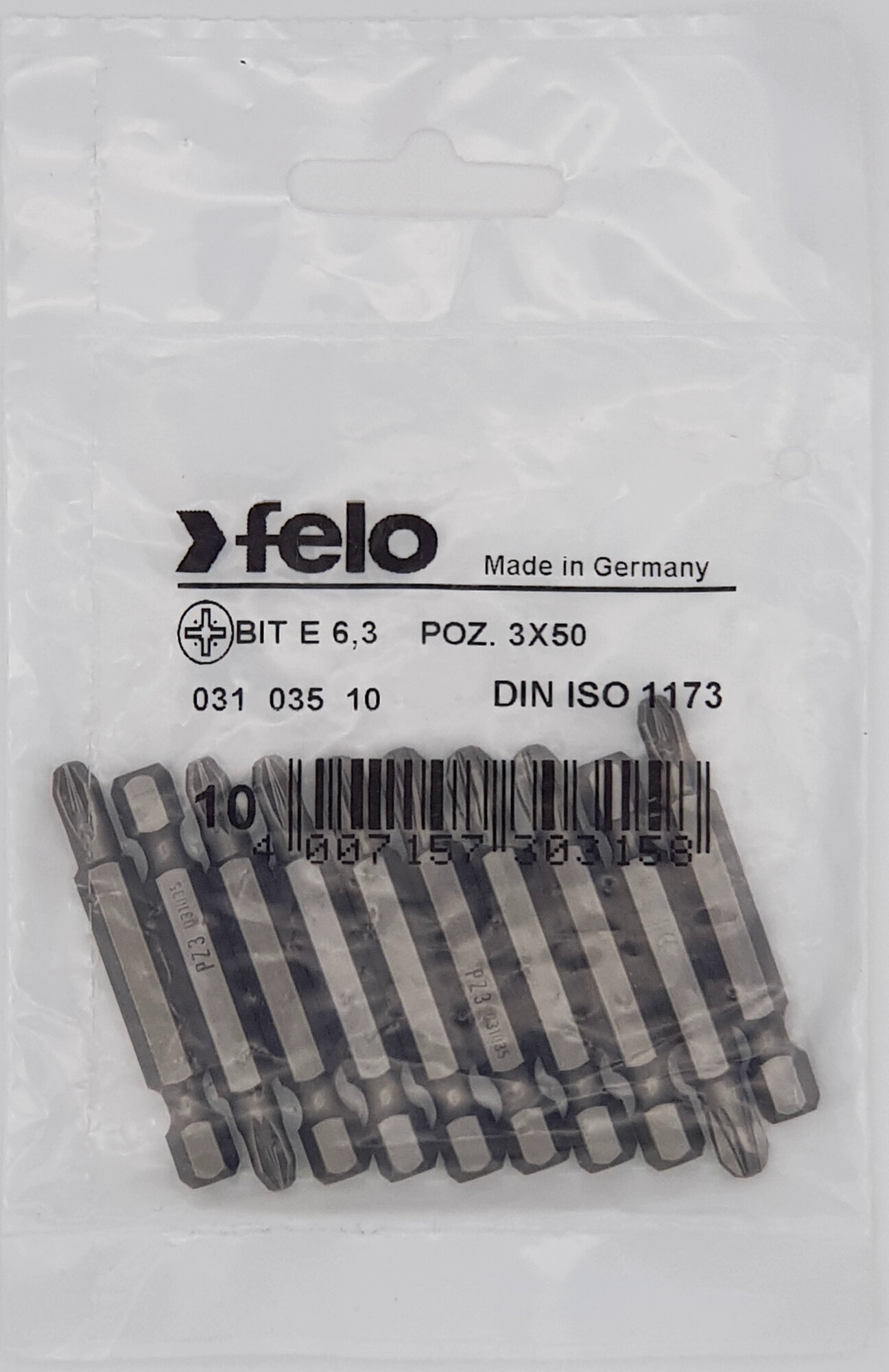 Бита крестовая PZ 3х50 мм,10 шт (Германия), Felo 03103510, сталь