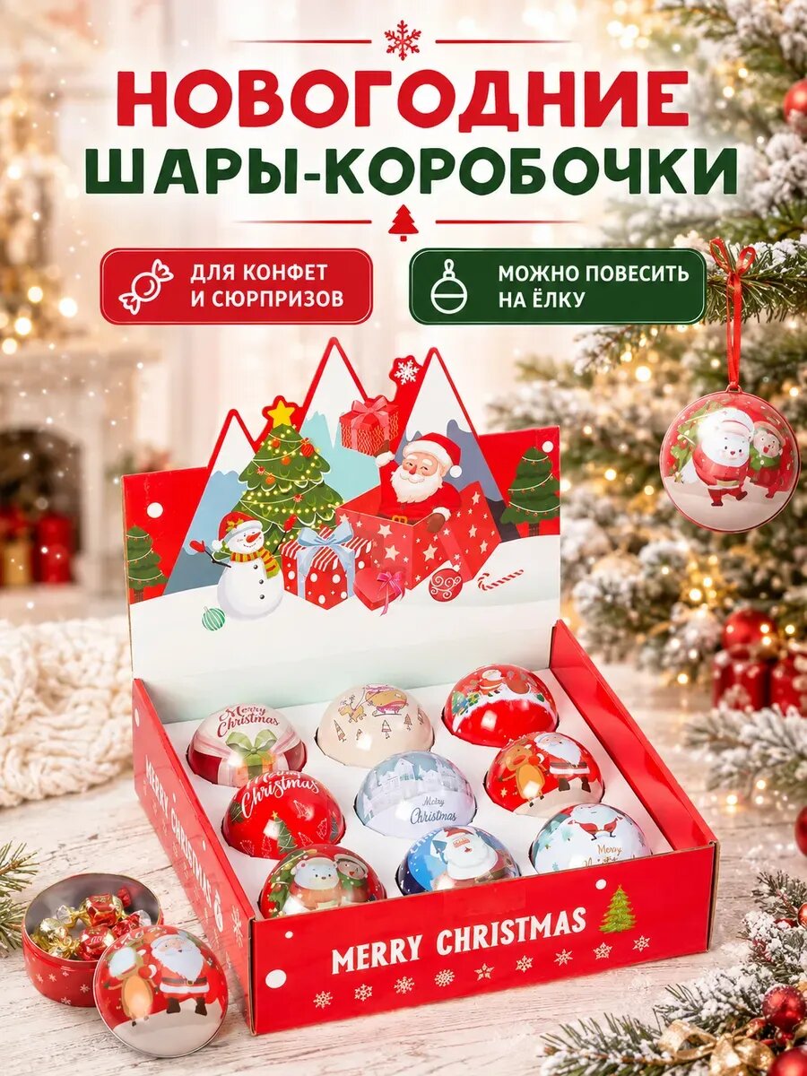 Новогодний набор ярких елочных шаров 9 шт