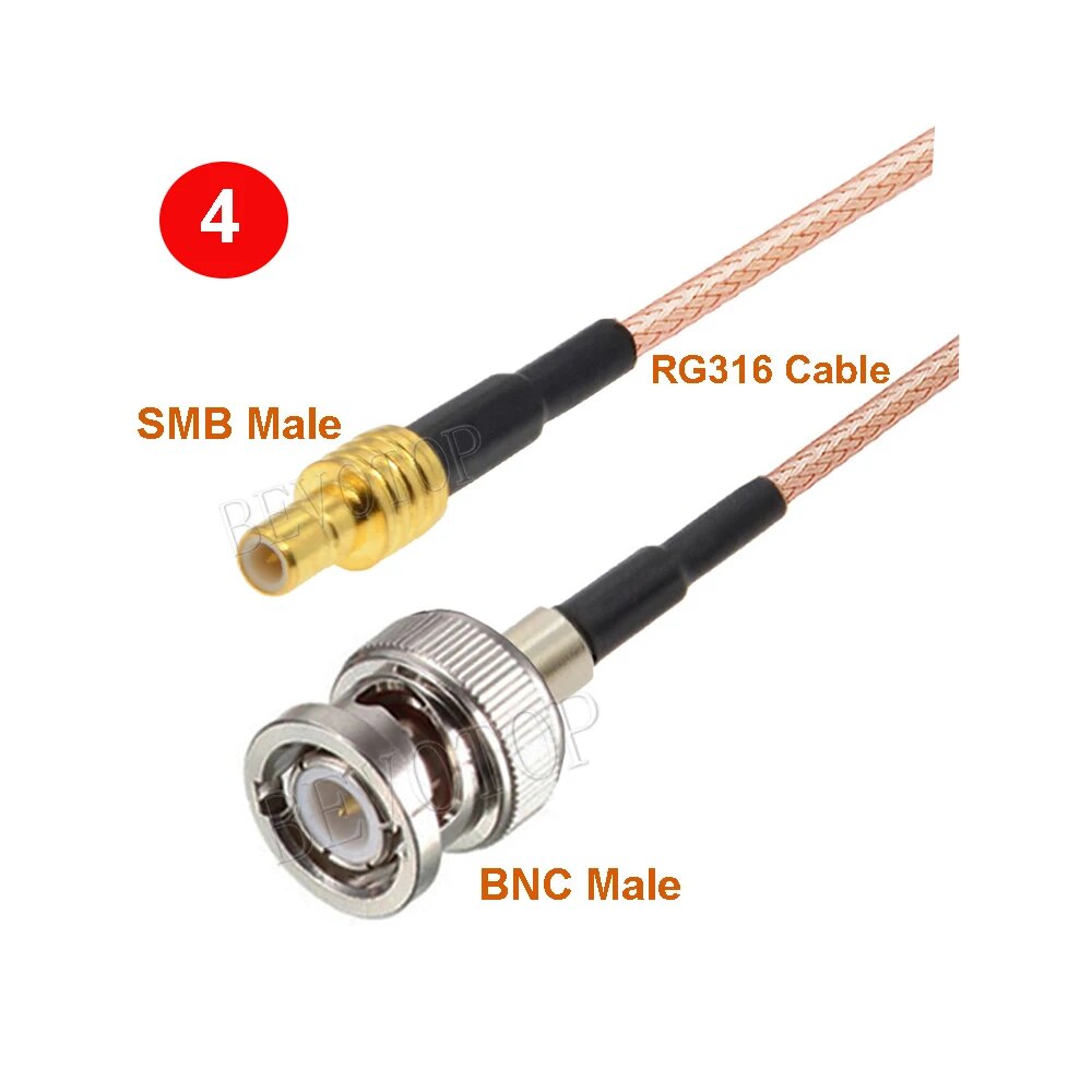 Кабель RG316 BNC-SMB BEVOTOP 50 Ом 1M, BNC M to SMB M