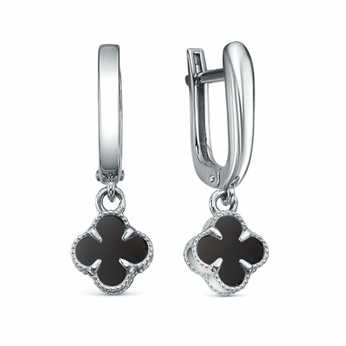 фото Серьги diamant online, серебро, 925 проба, родирование, оникс, длина 2.7 см, , черный