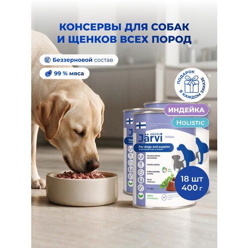 фото Влажный корм jarvi для щенков и собак всех пород с индейкой, 18 шт. х 400 г