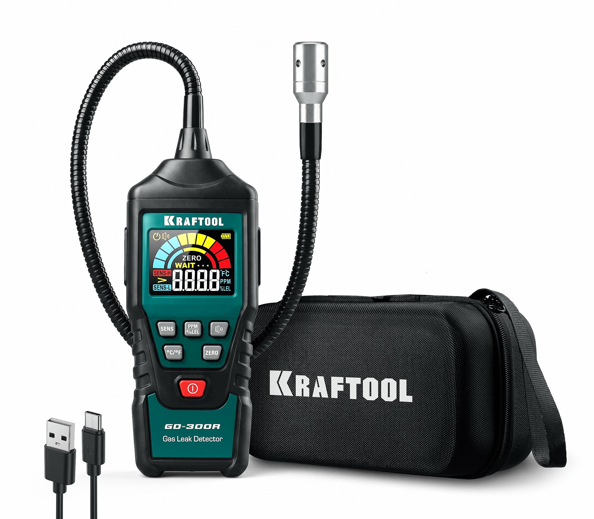 Аккумуляторный цифровой газоанализатор KRAFTOOL GD-300R 45800