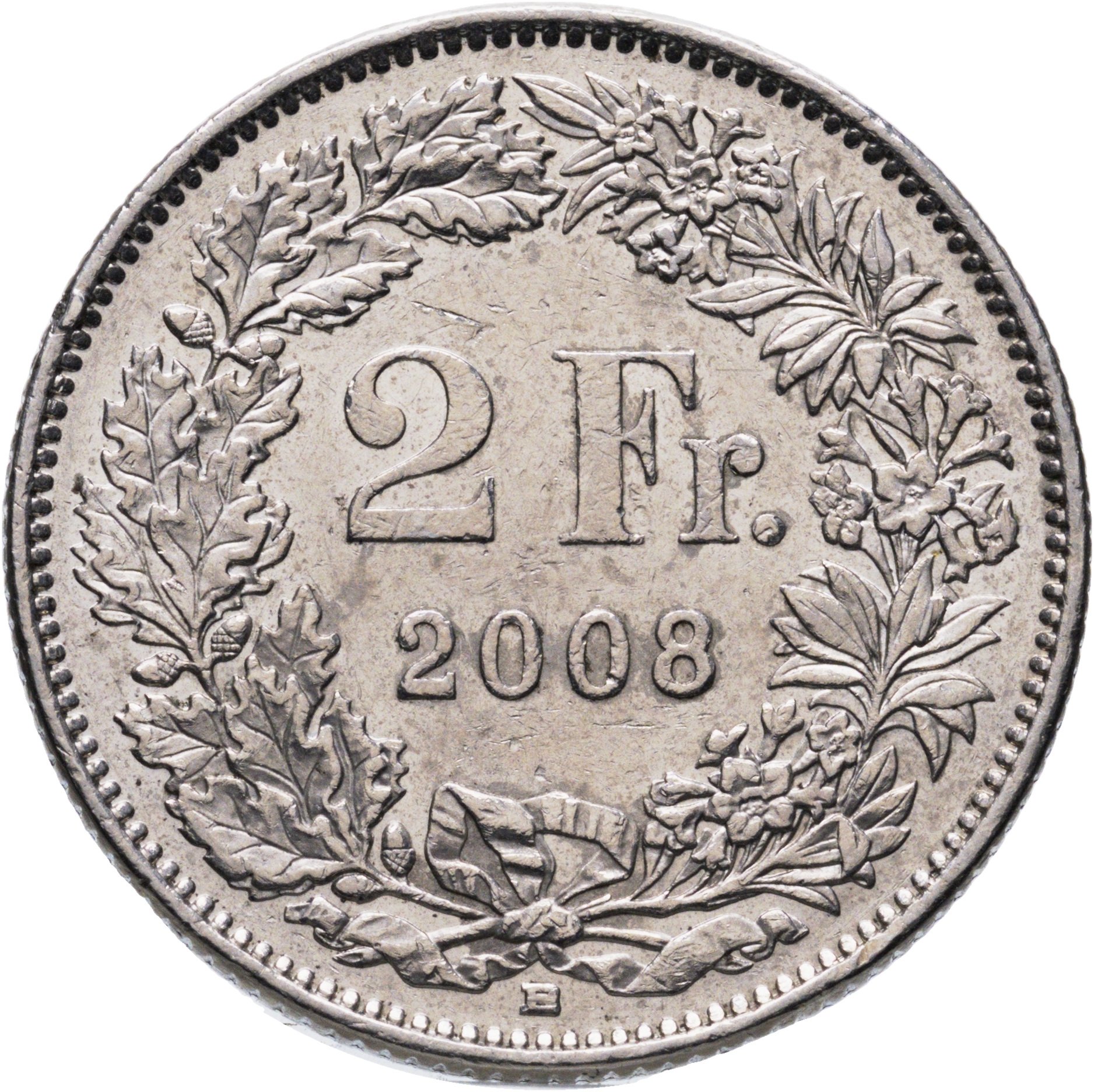 Швейцария 2 франка 2008, Мельхиор медь-никель, в сохранности VF-XF