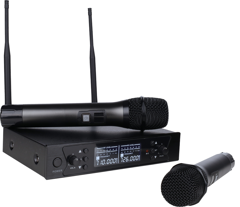 Микрофонная радиосистема Axelvox [DWS7000HT (HT Bundle)] UHF 710-726 MHz, 2 х 32 канала, LCD дисплей, 2х ИК порт, 2 ручных микрофона, 2 держателя на стойку, 2 силиконовых кольца.