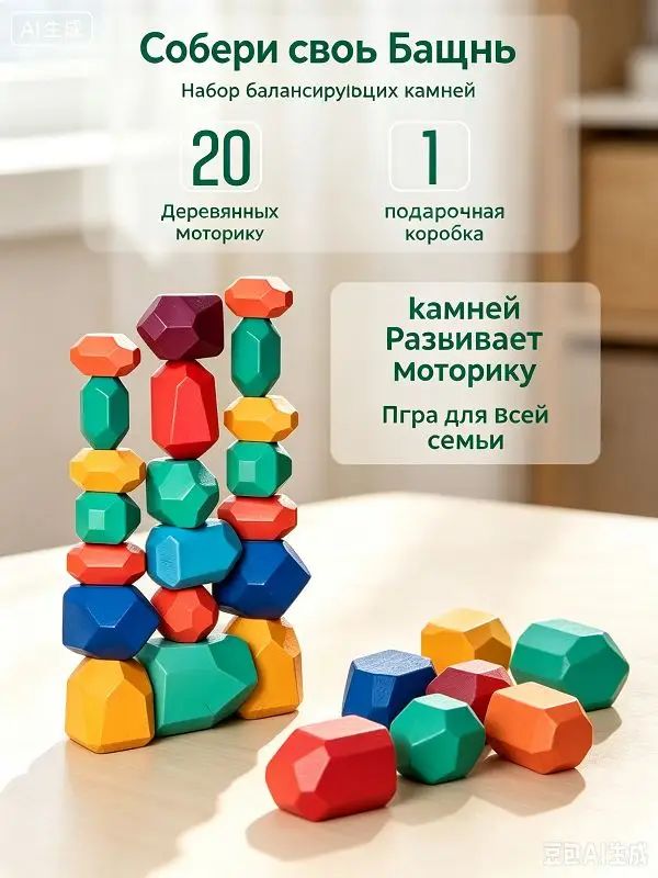 Игра головоломка Гора камней Туми Иши, деревянные многогранные камни, тренировка координации