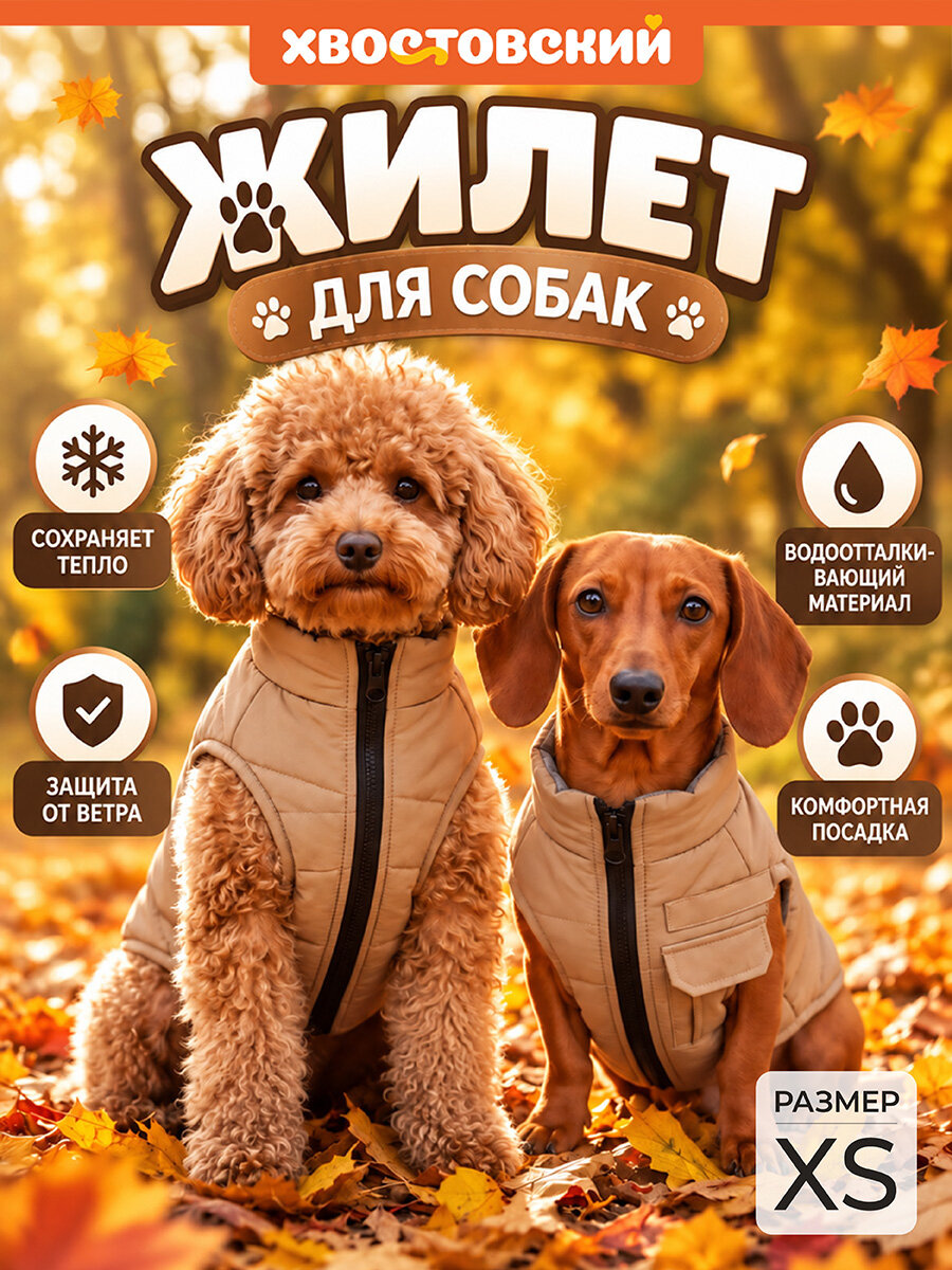 Жилетка унисекс на подкладе для собак XS Хвостовский, бежевый