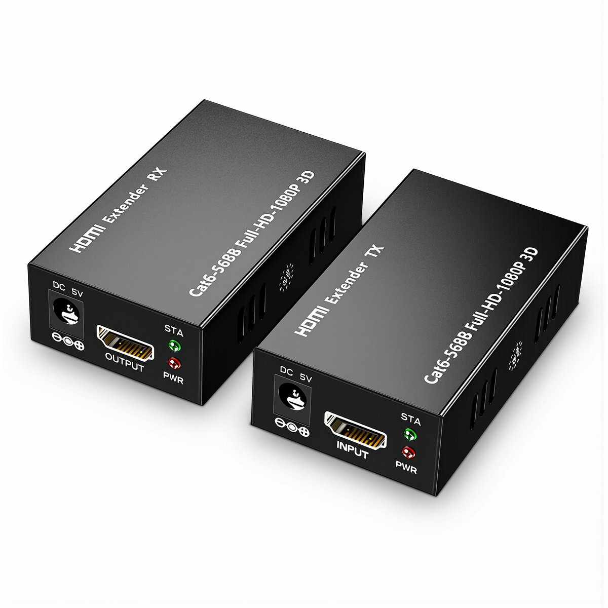 Удлинитель HDMI до 60 метров по сетевому кабелю Cat6 металлический корпус черный комплект