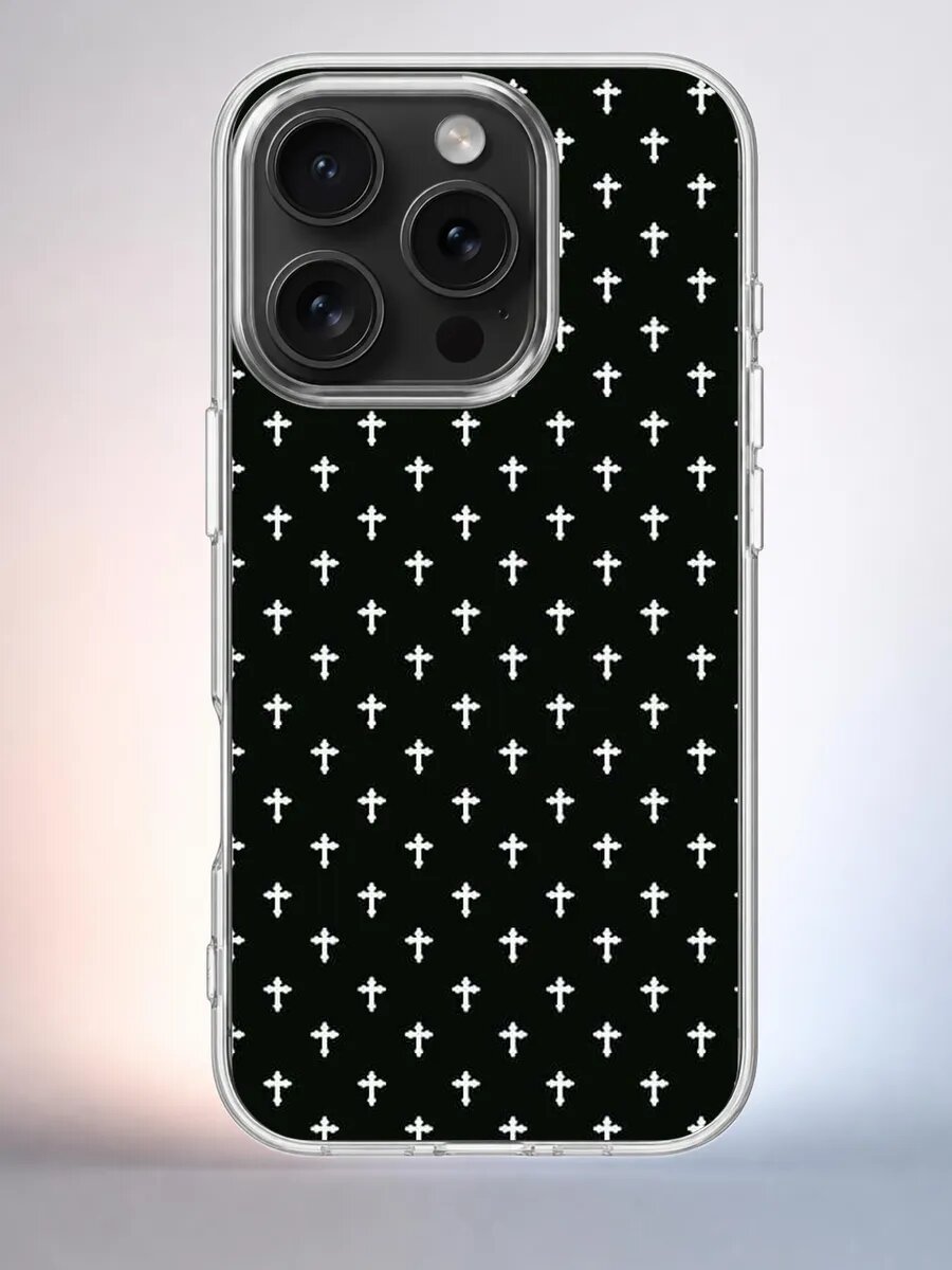 Чехол iPhone 15 Pro узор крестов силиконовый прозрачный