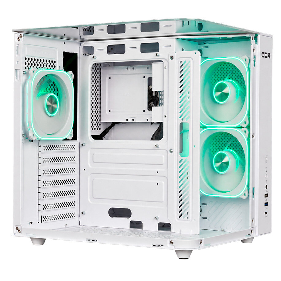 CBR Корпус ATX Cube X860WT, без БП, 1*USB Type-C, 1*USB 3.0, 1*USB 2.0, HD Audio+Mic, 3*fans, White [PCC-ATX-X860WT-WPSU]