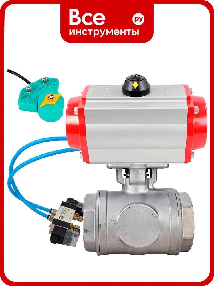Кран шаровой DN-ru 316-316-PTFE-SP-T-ISO-H WDVF Ду25 Ру63, Т-тип, с пн. прив. DA-065, пн. распр. PND1-T10-220VAC, МППП-200 D160-88123