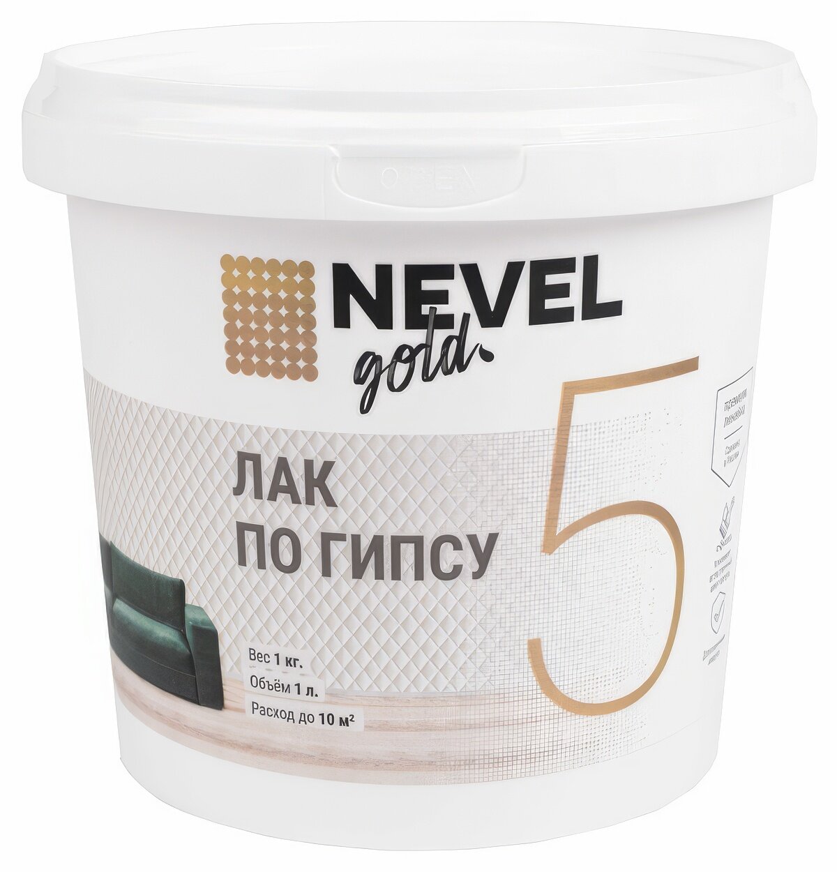 Лак в/д NEVEL GOLD для гипса матовый 1,0 кг белый
