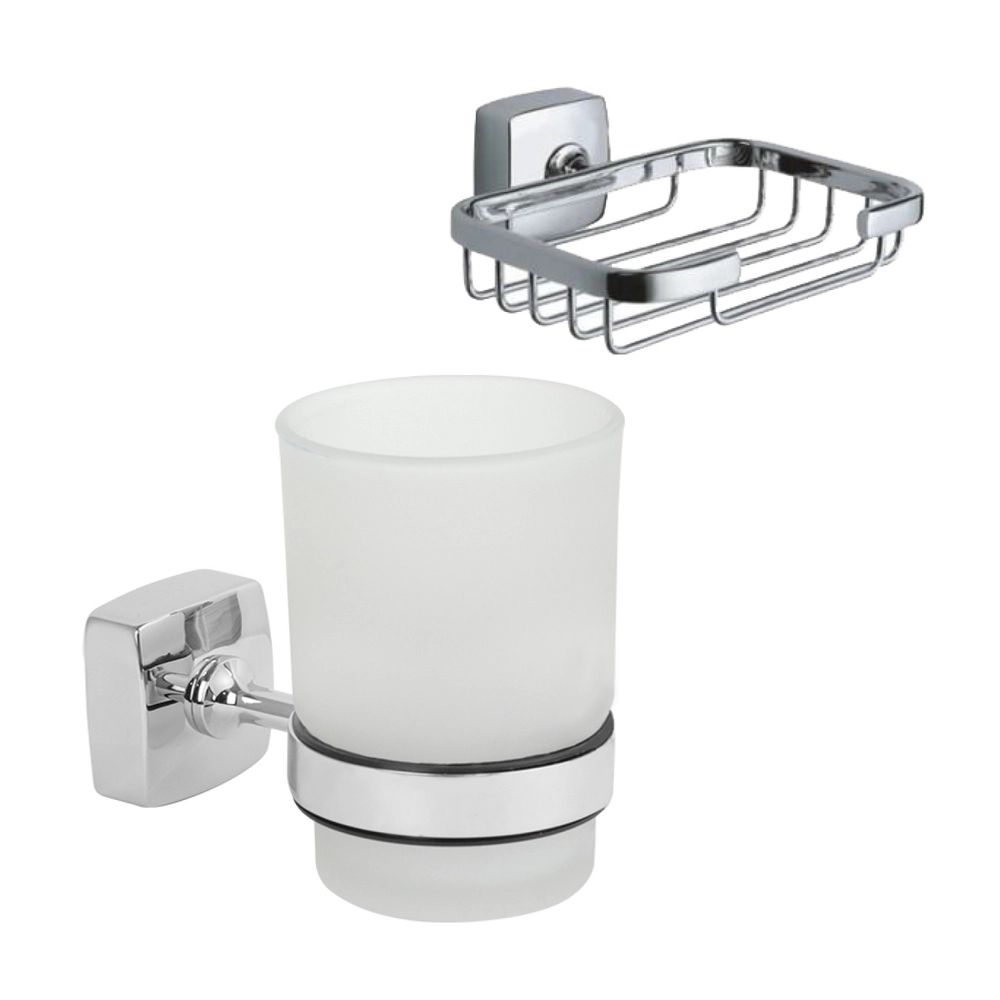 Набор Стакан Fixsen Kvadro FX-61306 хром / Мыльница FX-61309 настенная, глянцевый хром