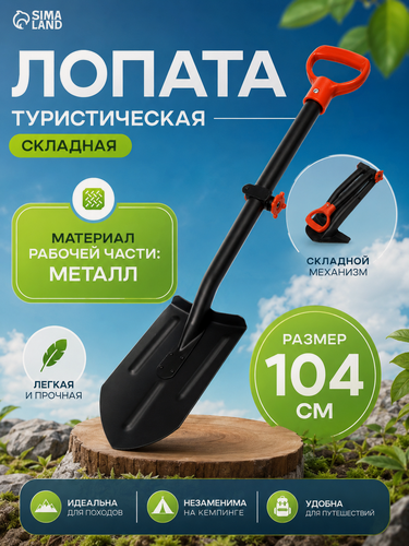 Изображение товара Лопата Сима-ленд, туристическая, складная, 104х20х6 см, черный