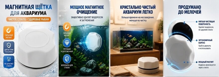 Магнитная щётка для очистки аквариума от водорослей 3 7X3 7X2 7CM