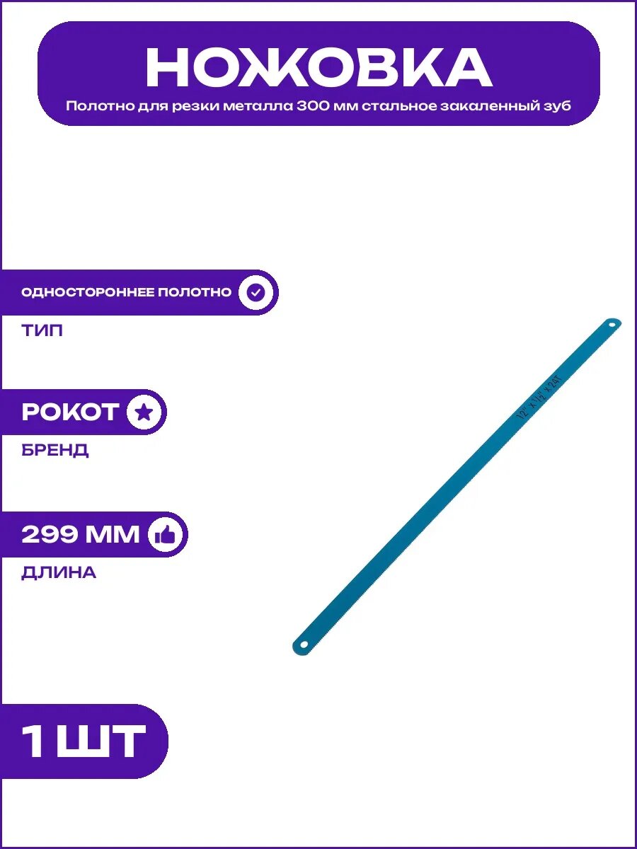 Полотно ножовочное 300 мм шаг 24 закаленное по металлу сталь