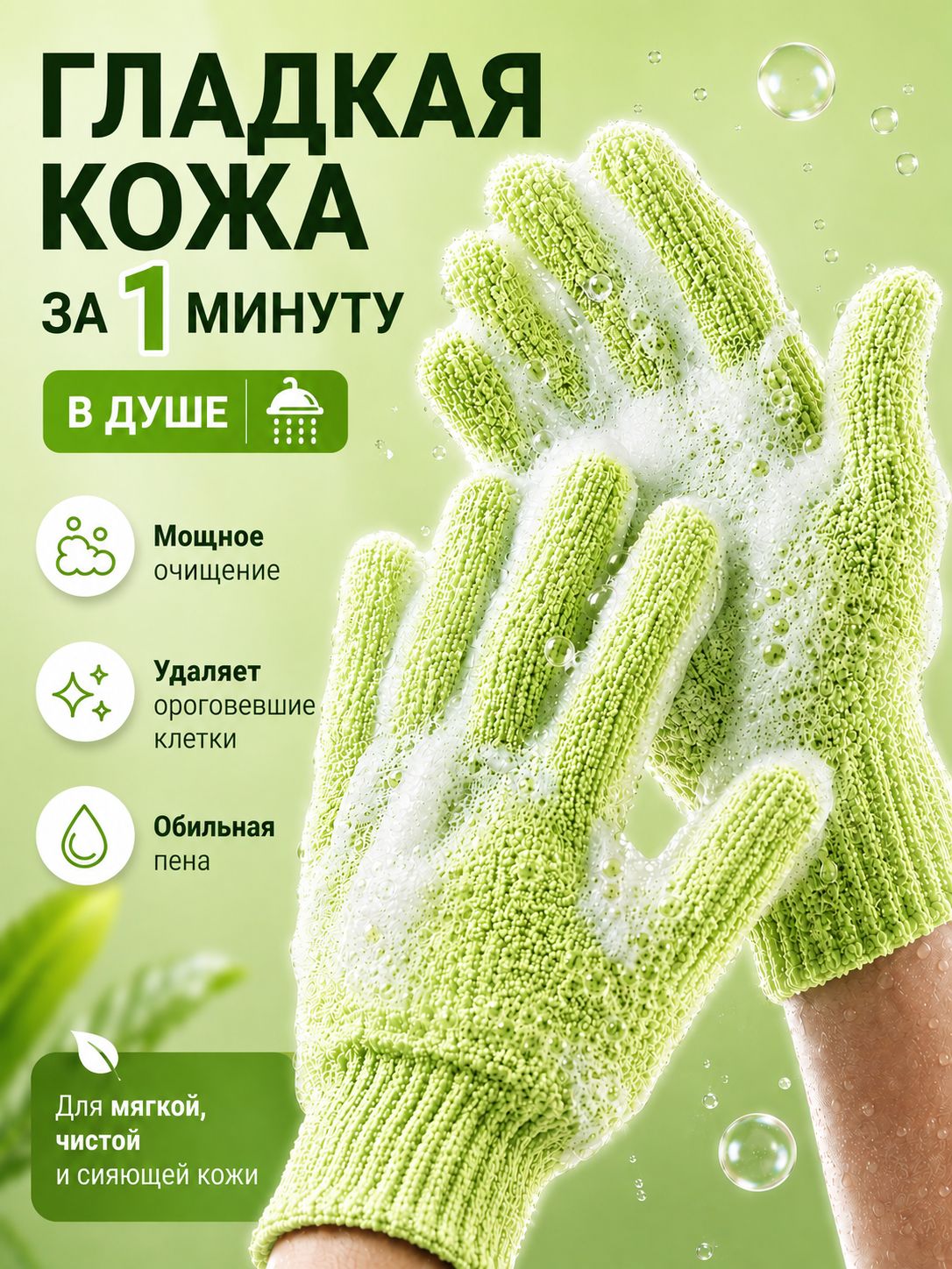 Мочалка для тела, Мочалка перчатка для душа, Массажная перчатка для душа и пилинга 2шт(1пар)