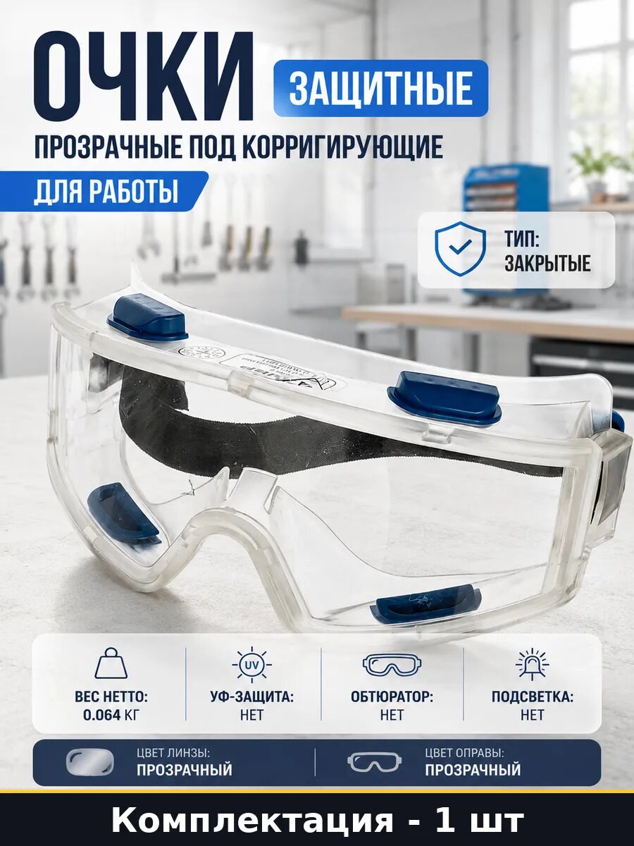 Очки защитные прозрачные под корригирующие для работы