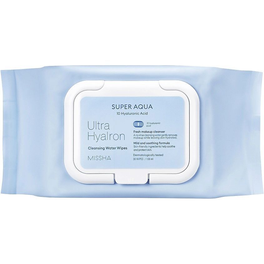 Missha Салфетки для умывания и снятия макияжа Super Aqua Ultra Hyalron Cleansing Water Wipes, 30 шт